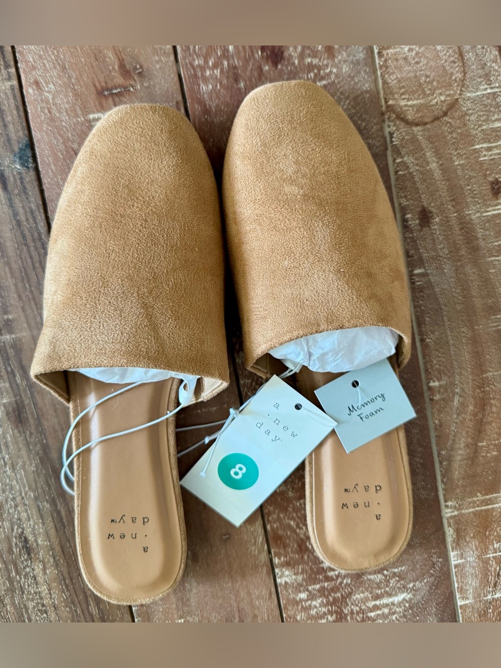 A New Day Suede Mule Slides Women’s Size 8 Tan Closed Toe Slip On Flats